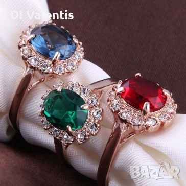 💍 24K Златно Покритие ✨️Дамски Пръстени 💍с Циркон💎 – Зелен, Син, Червен | Лимитирана Серия ⚜️✨️, снимка 9 - Пръстени - 54512901