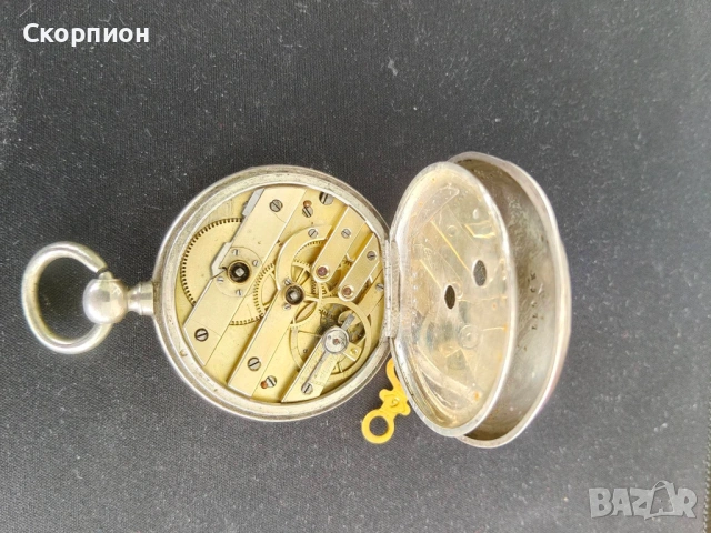 Швейцарски СРЕБЪРЕН джобен часовник 1900г. с ключе - 10 РУБИНА ПРОМОЦИЯ, снимка 10 - Джобни - 50419600