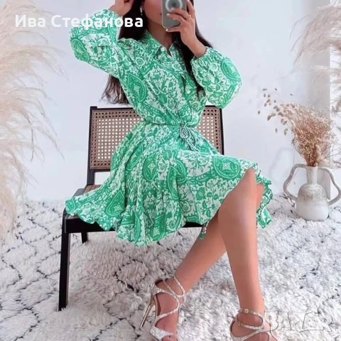 Нова зелена ежедневна елегантна рокля zara Zara Зара 100 % памук памучна разкроена  , снимка 11 - Рокли - 52841097