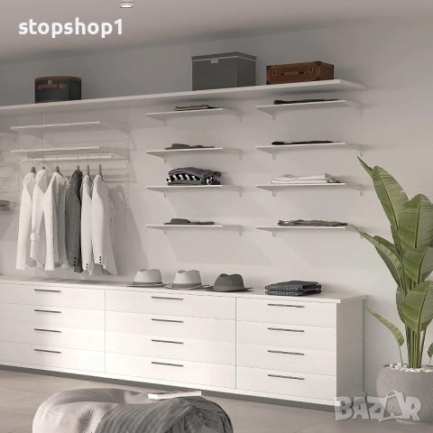 Emuca - Скоби за рафтове за стенна релса с един слот бели, 270 мм, комплект от 20 броя, снимка 2 - Етажерки - 53998416