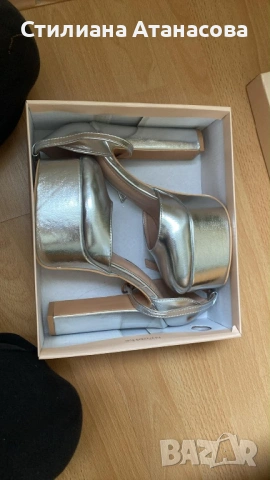 Сребърни токчета с висок ток, снимка 2 - Дамски обувки на ток - 54050144