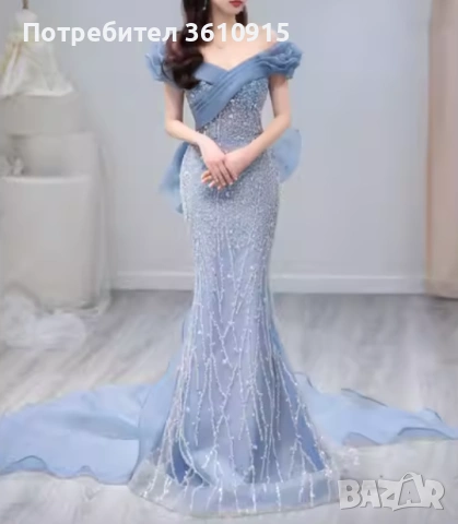 Синя официална рокля с пайети, снимка 2 - Рокли - 54483357
