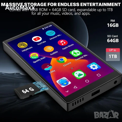 MP3 плейър с Bluetooth и WiFi, 4-инчов сензорен MP4 MP3 плейър , снимка 3 - Друга електроника - 54279012