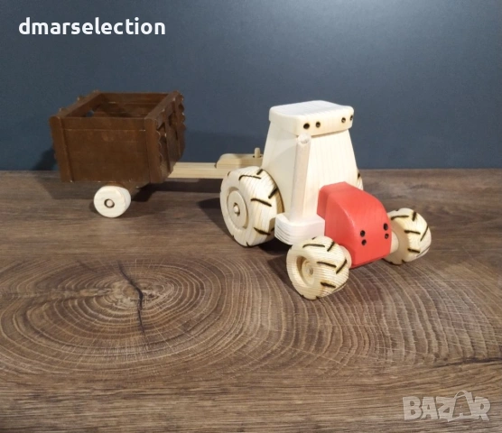 Декоративен дървен трактор с ремарке DMAR 328, снимка 4 - Коли, камиони, мотори, писти - 54278952