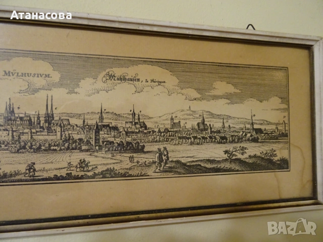 Стара немска гравюра на град Мюлхаузен през 1645 г картина, снимка 5 - Картини - 54002405