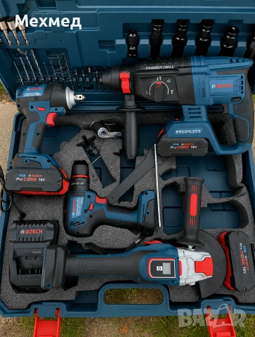 Професионален Акумулаторен Комплект BOSCH 18V – 4 Машини с ProCORE Батерии в Куфар