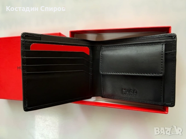 Черен мъжки кожен портфейл HUGO BOSS, снимка 3 - Портфейли, портмонета - 55230526