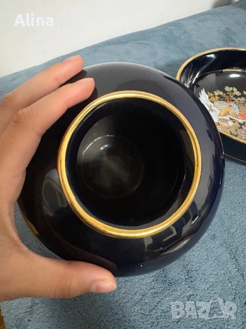 Елегантен винтидж комплект трио в японски стил – ваза, купа и пепелник, снимка 5 - Антикварни и старинни предмети - 54084697