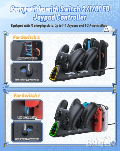 Nintendo Switch 2/1 за JoyCon, станция за зареждане на контролер, снимка 2 - Аксесоари - 54935546