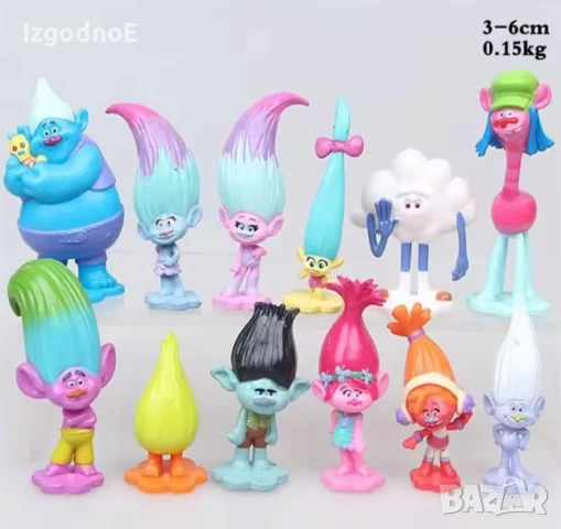 12 бр комплект фигурки Тролчетата Trolls подходящи и за торта