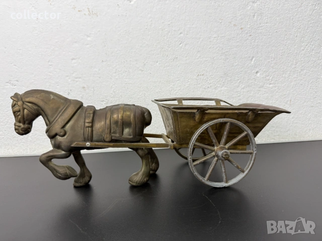 Месингова фигура - кон с каруца. №8054, снимка 5 - Антикварни и старинни предмети - 54036871