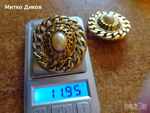 ретро обеци с клипс в златист цвят, украсени с изкуствени перли., снимка 3 - Други - 54606035