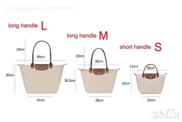 НОВА Longchamp Le Pliage – с етикети, млечно бежова, М, дълги дръжки, снимка 15 - Чанти - 54517947