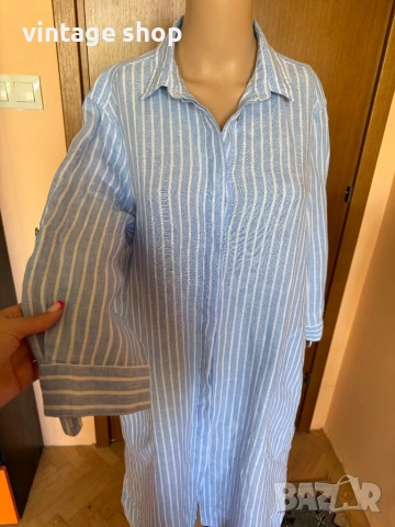 Морска лятна ленена туника тип риза, размер L/XL, снимка 3 - Туники - 54491812