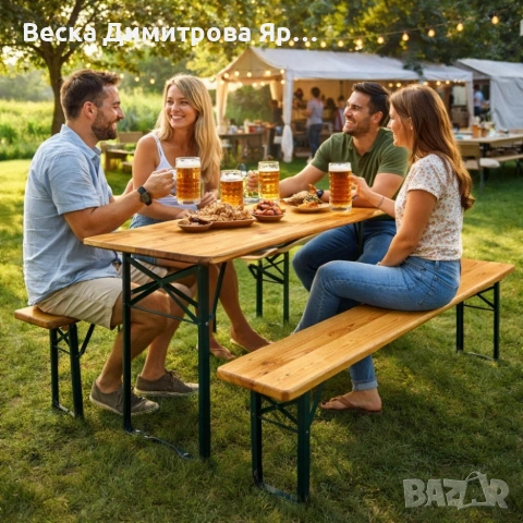 С ДЕФЕКТ - Сгъваем комплект градинска маса с 2 пейки - От чамово дърво - С ДЕФЕКТ виж снимките, снимка 3 - Градински мебели, декорация  - 53999744