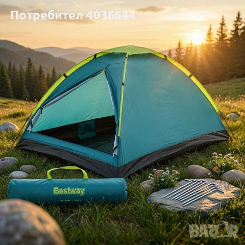 Двуместна лека къмпинг палатка с комарник и чанта за пренасяне, 205x145x100см, снимка 2 - Палатки - 54231890