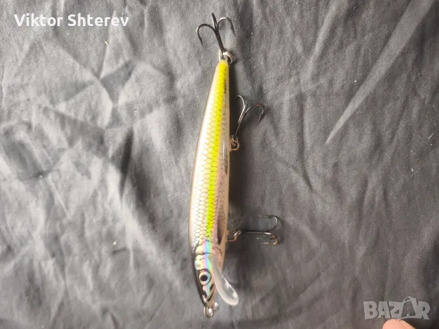 Salmo slim minnow – Полски оригинален воблер chartreuse/холограм, снимка 3 - Такъми - 55652237