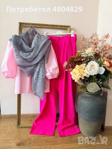 ✨ ТОП СЕТ: Елегантен марков панталон Фуксия + Романтична риза и стилен шал!