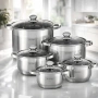 Комплект тенджери от неръждаема стомана , 10 части, Индукция, Многослойно дъно, Капаци от закалено , снимка 3