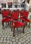 Комплект от 6 трапезни стола с червена плюшена дамаска, снимка 2