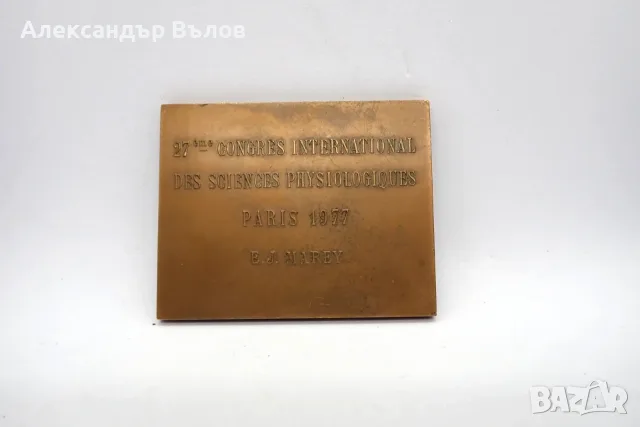 Винтидж Бронзов Плакет Етиен-Жюл Маре хронофотография физиология Париж 1977, снимка 7 - Други ценни предмети - 55544094