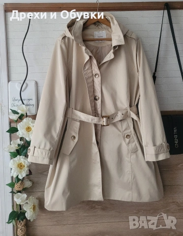 Нов тренч манто в бежов цвят със сваляща качулка , снимка 4 - Палта, манта - 54091797