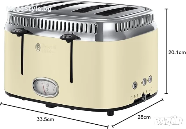 Тостер Russell Hobbs Retro, крем, 4 филии, широки отвори, променливо изпичане , снимка 3 - Тостери - 55663304