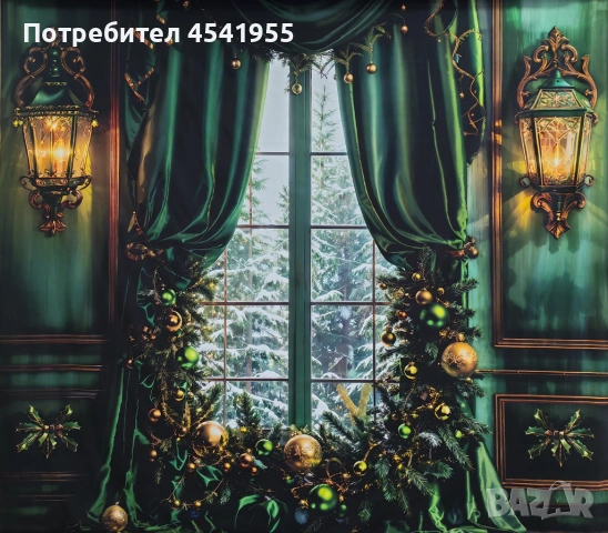 Коледен фотографски фон - Зелени зависи и прозорец, снимка 3 - Други - 54921419