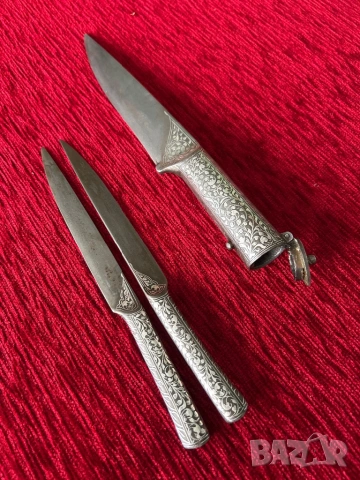 Османски нож дамаскова стомана и сребро, снимка 5 - Антикварни и старинни предмети - 54748204