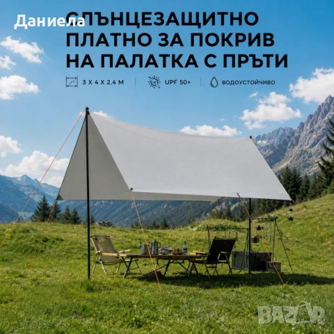 Слънцезащитно платно с метални пръти 3x4x2.4 м – UV защита и водоустойчив навес за двор, снимка 4 - Палатки - 54767576