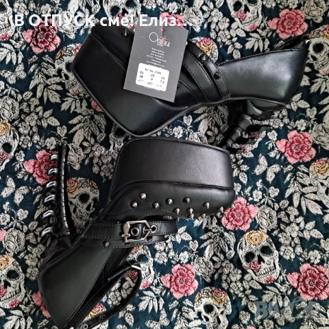 "Gothic Pumps" High Heel black by Ocultica Spine Гигър, готик+подарък!к обувки на висок ток, снимка 4 - Дамски обувки на ток - 54615315