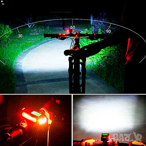 Фар за колело с километраж, фар за велосипед, презареждаем, компютър, сирена, клаксон, батерия, снимка 2 - Аксесоари за велосипеди - 54230411