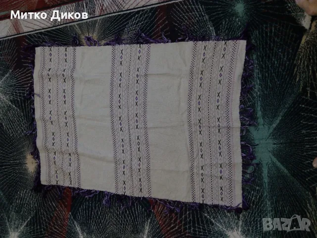 Правоъгълна ленена покривка цветя ръчна изработка нова 90х63см ресни 8см