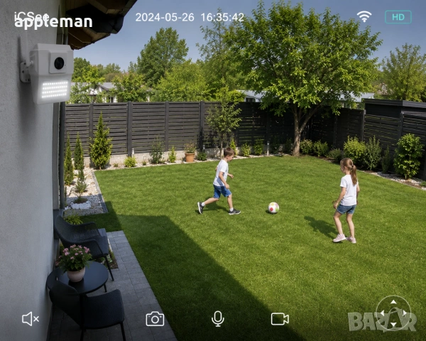 FullHD WiFi камера LED градинско осветление видеонаблюдение iCSee, снимка 4 - HD камери - 35918634