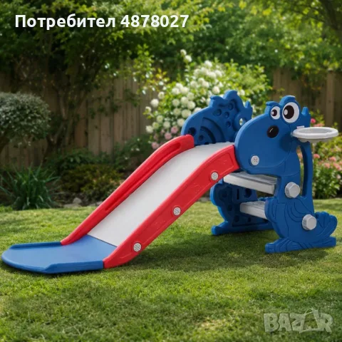 Детска пързалка 120 см с баскетболен кош – безопасни игри у дома и в градината - синя, снимка 6 - Играчки за стая - 55442407