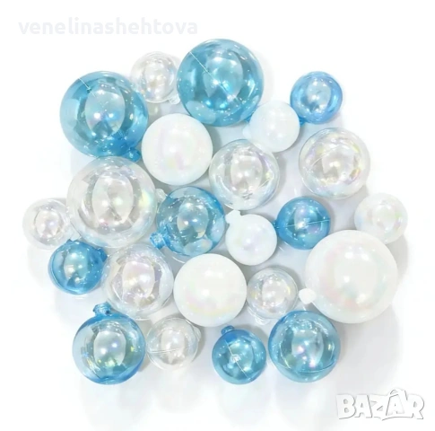 22 броя сапфирено бели прозрачни сини топчета топки за декорация на торта , снимка 2 - Други - 54063544