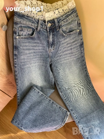 Дамски дънки широк крачол с дантела 