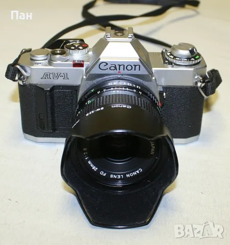 Фотоапарат с лента Canon AV-1 с обектив Canon FD 28mm F2.8, снимка 2 - Фотоапарати - 55595206