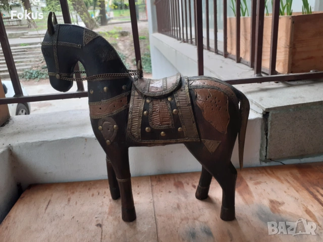 Старо антикварно дървено конче с месинг статуетка фигура кон, снимка 3 - Антикварни и старинни предмети - 54220587