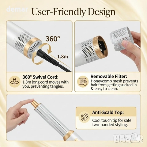 Комплект за стилизиране на коса Airbrush Magic 5 в 1, сешоар и преса, снимка 7 - Сешоари - 54040538