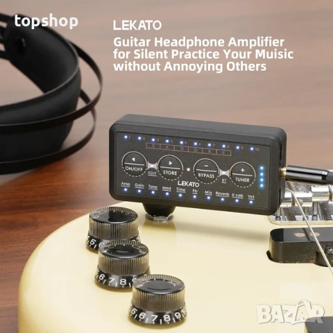 Нов джобен усилвател/мултиефект за китара LEKATO Guitar Headphone Amp – Bluetooth, IR , снимка 2 - Други - 54675889