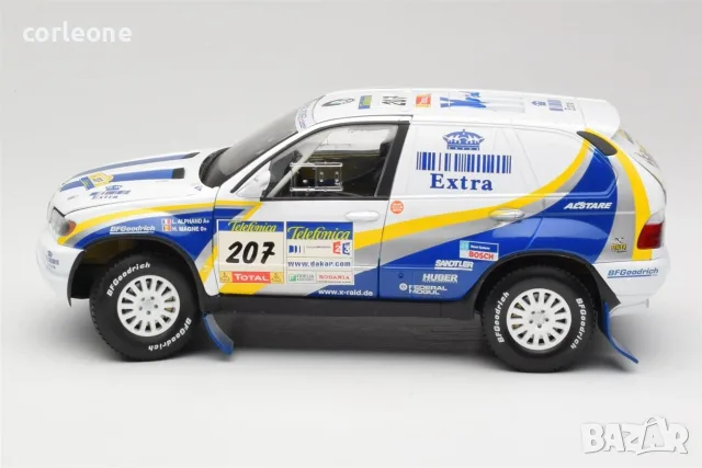 BMW X5 X-Raid n.207 Dakar Rally 2004 - мащаб 1:18 на Solido моделът е нов в кутия, снимка 4 - Колекции - 55430892