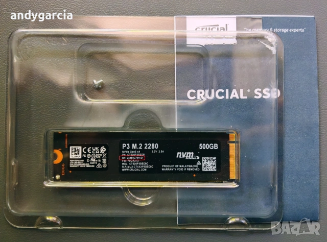  500GB Crucial P3 Gen4 PCIe NVMe SSD скрост четене/запис 3500 и 3200 mb/sec ЧИСТО НОВ ДИСК disk, снимка 6 - Твърди дискове - 54626690