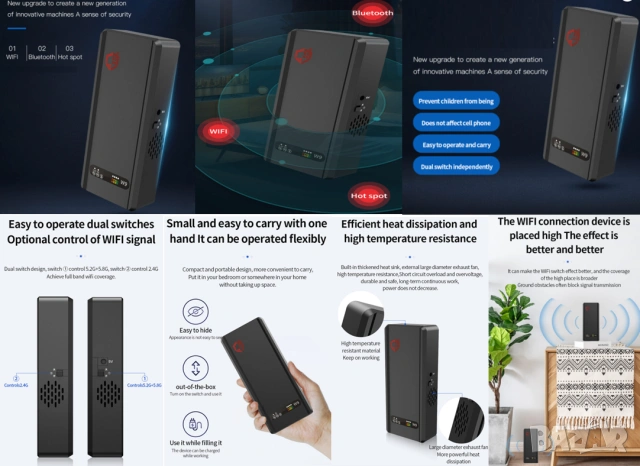 2.4Ghz 5.1Ghz 5.2Ghz 5.8Ghz WiFi Bluetooth Блокер Airtag Заглушител на Сигнала Безжична Камера Рутер