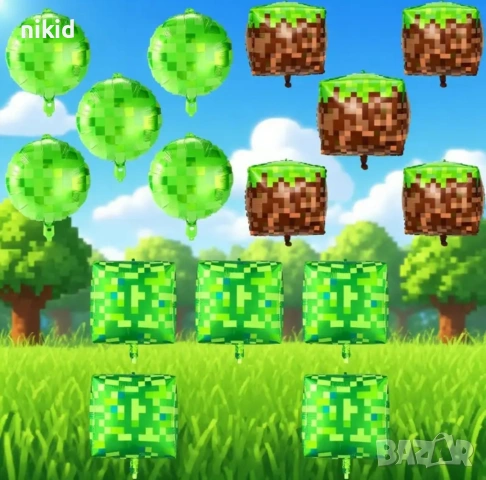 Minecraft Майнкрафт Пиксел Pixel кръгъл фолио фолиев балон хелий или въздух рожден ден