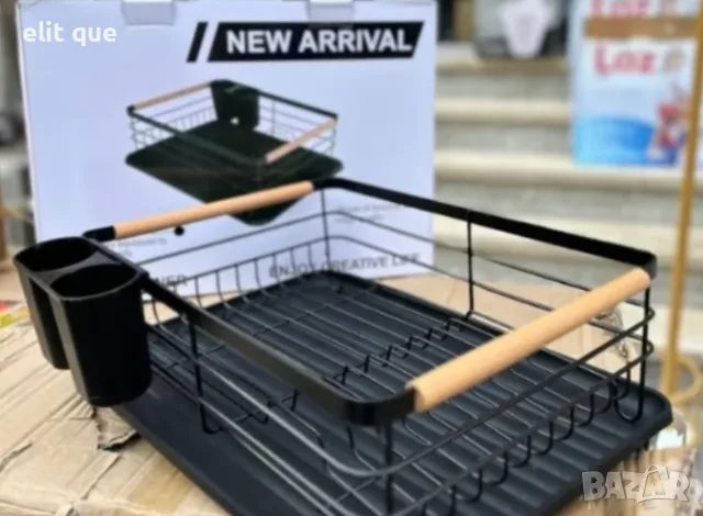 Компактен сушилник за съдове с отцеждаща табла Cheffinger – метален, 43 x 32 x 14 см, модерен дизайн