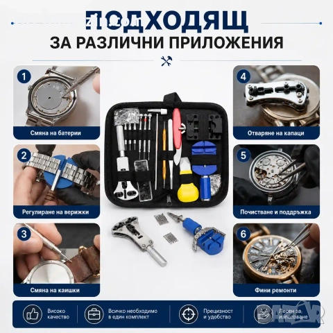 Професионален часовникарски комплект за ремонт на часовници инструмент за отваряне отвертки пинсети, снимка 6 - Отвертки - 50976197