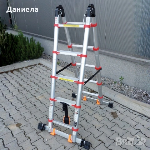Професионална телескопична стълба 3.2м (2x1.6м), със стабилизираща връзка, 150кг, снимка 8 - Други инструменти - 54481228