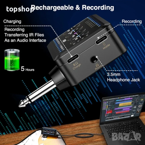 Нов джобен усилвател/мултиефект за китара LEKATO Guitar Headphone Amp – Bluetooth, IR , снимка 7 - Други - 54675889