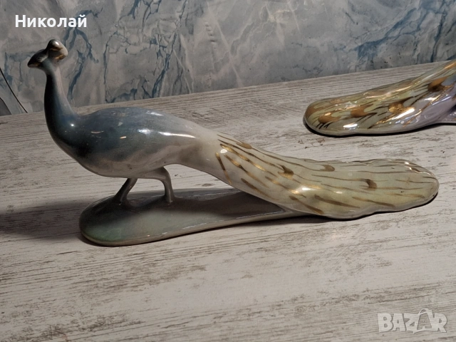 Двойка Стар Български Порцелан Порцеланова Фигура Паун, снимка 12 - Антикварни и старинни предмети - 54617379